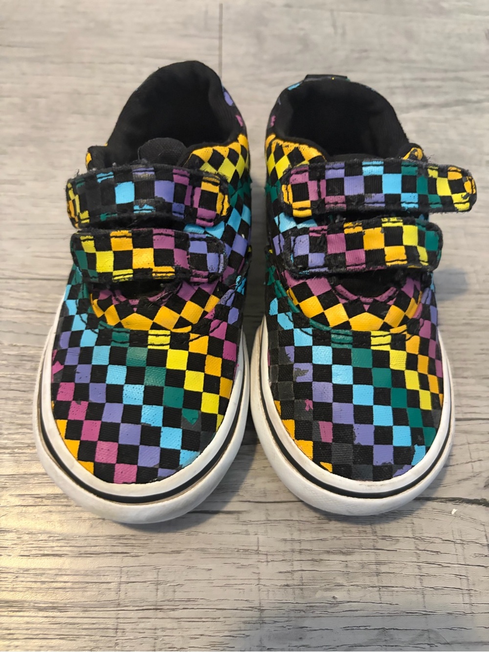 Vans Kids Checkered Velcro Sneakers — Yellow, Blue, Purple, Pink, Green